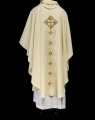 Ornat liturgiczny ecru bogato haftowany sznurkiem ozdobionym kamieniami - LE/7018/05 - HAF LE/7018/05 - Dewocjonalia P.H. Jakóbczak - Katolicki sklep liturgiczny i hurtownia
