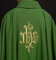 Zielony ornat ze złotym haftem IHS - KOR/032/01/12 - HAF KOR/032/01/12 - Dewocjonalia P.H. Jakóbczak - Katolicki sklep liturgiczny i hurtownia
