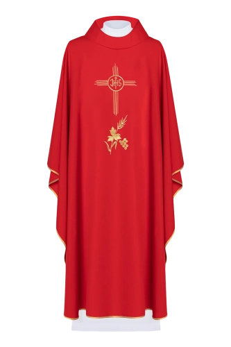 Czerwony ornat liturgiczny haftowany motywem IHS - KOR/003/02/12 - HAF KOR/003/02/12 - Dewocjonalia P.H. Jakóbczak - Katolicki sklep liturgiczny i hurtownia