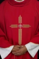 Czerwony ornat haftowany krzyżem IHS - KOR/017/02/12 - HAF KOR/017/02/12 - Dewocjonalia P.H. Jakóbczak - Katolicki sklep liturgiczny i hurtownia