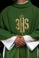 Zielony ornat haftowany ze złotym motywem IHS - KOR/010/01/12 - HAF KOR/010/01/12 - Dewocjonalia P.H. Jakóbczak - Katolicki sklep liturgiczny i hurtownia
