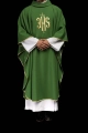 Zielony ornat haftowany ze złotym motywem IHS - KOR/010/01/12 - HAF KOR/010/01/12 - Dewocjonalia P.H. Jakóbczak - Katolicki sklep liturgiczny i hurtownia