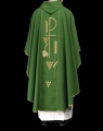 Zielony ornat haftowany wzorem kielicha z IHS - KOR/001/01/01 - HAF KOR/001/01/01 - Dewocjonalia P.H. Jakóbczak - Katolicki sklep liturgiczny i hurtownia