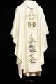 Ornat ecru z ozdobnym pasem IHS z winogronami i kłosami oraz złotym obszyciem - KOR/214/05/01 - HAF KOR/214/05/01 - Dewocjonalia P.H. Jakóbczak - Katolicki sklep liturgiczny i hurtownia