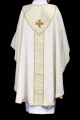 Ornat ecru ze złotym krzyżem i tkaniną żakardową - LE/7075/05 - HAF LE/7075/05 - Dewocjonalia P.H. Jakóbczak - Katolicki sklep liturgiczny i hurtownia