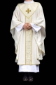 Ornat ecru ze złotym krzyżem i tkaniną żakardową - LE/7075/05 - HAF LE/7075/05 - Dewocjonalia P.H. Jakóbczak - Katolicki sklep liturgiczny i hurtownia
