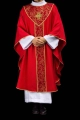 Czerwony ornat z krzyżem i tkaniną żakardową - LE/7075/02 - HAF LE/7075/02 - Dewocjonalia P.H. Jakóbczak - Katolicki sklep liturgiczny i hurtownia