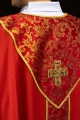 Czerwony ornat z krzyżem i tkaniną żakardową - LE/7075/02 - HAF LE/7075/02 - Dewocjonalia P.H. Jakóbczak - Katolicki sklep liturgiczny i hurtownia