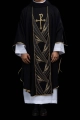Czarny ornat z haftowanym pasem PAX i motywem kłosów pszenicy - LE/7050/07 - HAF LE/7050/07 - Dewocjonalia P.H. Jakóbczak - Katolicki sklep liturgiczny i hurtownia