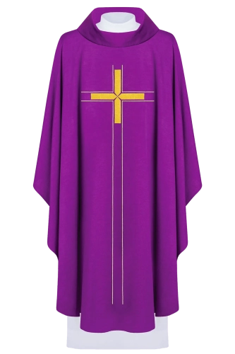 Fioletowy ornat z haftowanym motywem krzyża - LE/7019/03 - HAF LE/7019/03 - Dewocjonalia P.H. Jakóbczak - Katolicki sklep liturgiczny i hurtownia