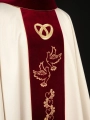 Ornat ślubny ecru z czerwonym aksamitnym pasem - KOR/283/05/54/PA - HAF KOR/283/05/54/PA - Dewocjonalia P.H. Jakóbczak - Katolicki sklep liturgiczny i hurtownia