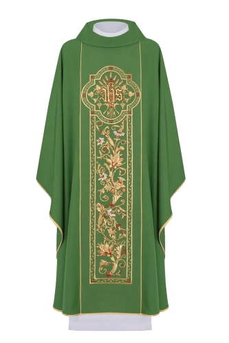 Ornat zielony z bogatym haftem IHS - KOR/056/01/01 - HAF KOR/056/01/01 - Dewocjonalia P.H. Jakóbczak - Katolicki sklep liturgiczny i hurtownia