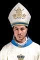 Mitra maryjna ecru i niebieska ręcznie zdobiona kamieniami naturalnymi - HM/9006/05/88 - HAF HM/9006/05/88 - Dewocjonalia P.H. Jakóbczak - Katolicki sklep liturgiczny i hurtownia