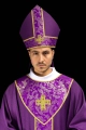 Mitra fioletowa z haftowanym krzyżem na tkaninie żakardowej - LE/9075/03 - HAF LE/9075/03 - Dewocjonalia P.H. Jakóbczak - Katolicki sklep liturgiczny i hurtownia