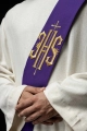 Stuła diakońska fioletowa z haftem IHS i krzyża - KSD/135/03/01 - HAF KSD/135/03/01 - Dewocjonalia P.H. Jakóbczak - Katolicki sklep liturgiczny i hurtownia