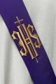 Stuła diakońska fioletowa z haftem IHS i krzyża - KSD/135/03/01 - HAF KSD/135/03/01 - Dewocjonalia P.H. Jakóbczak - Katolicki sklep liturgiczny i hurtownia