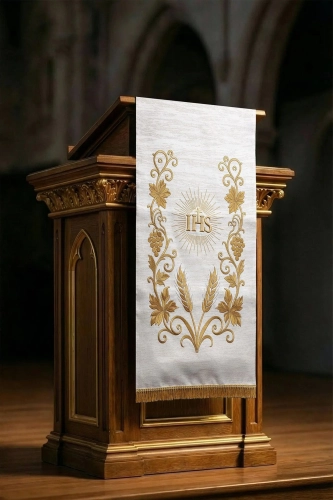 Lektorium ecru z haftem monogramu IHS - LE/8047/05 - HAF LE/8047/05 - Dewocjonalia P.H. Jakóbczak - Katolicki sklep liturgiczny i hurtownia