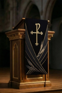 Lektorium czarne z haftem symbolu Chi-Rho i kłosów pszenicy - LE/8050/07