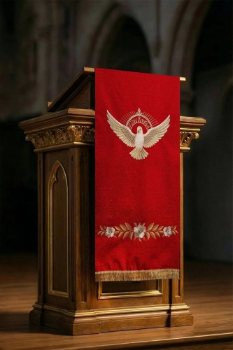 Lektorium czerwone z haftem gołębicy Ducha Świętego - LE/8046/02 - HAF LE/8046/02 - Dewocjonalia P.H. Jakóbczak - Katolicki sklep liturgiczny i hurtownia