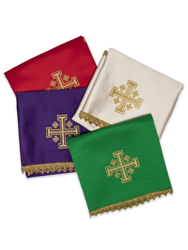 Zestaw czterech welonów kielichowych z haftem Krzyża Jerozolimskiego - HAF KWB/006 - Dewocjonalia P.H. Jakóbczak - Katolicki sklep liturgiczny i hurtownia