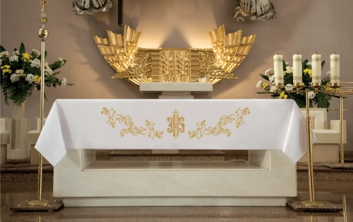 a24a35bc39847492c16dcdbbd3c2026e Obrus ołtarzowy ze złotym haftem IHS - 150 x 350 cm - KOH/013