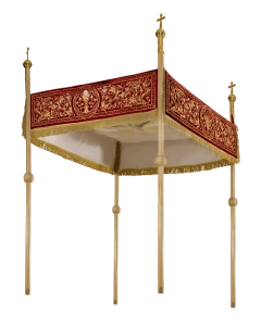 Baldachim procesyjny z bordowego aksamitu z haftem eucharystycznym - 140 x 160 cm - KBA/004/05/20/PA