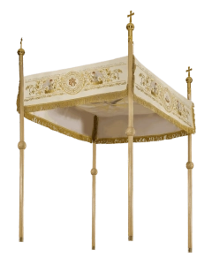 Baldachim procesyjny ecru z haftem eucharystycznym i aniołami - 130 x 160 cm - KBA/003