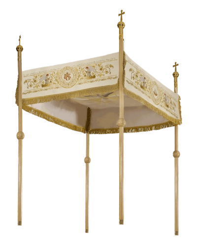 Baldachim procesyjny ecru z haftem eucharystycznym i aniołami - 130 x 160 cm - KBA/003 - HAF KBA/003 130*160 - Dewocjonalia P.H. Jakóbczak - Katolicki sklep liturgiczny i hurtownia