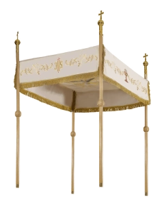 Baldachim procesyjny ecru z haftem eucharystycznym i winoroślą - 140 x 160 cm - KBA/009