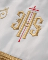 Baldachim procesyjny ecru z haftem eucharystycznym i winoroślą - 140 x 160 cm - KBA/009 - HAF KBA/009 140*160 - Dewocjonalia P.H. Jakóbczak - Katolicki sklep liturgiczny i hurtownia
