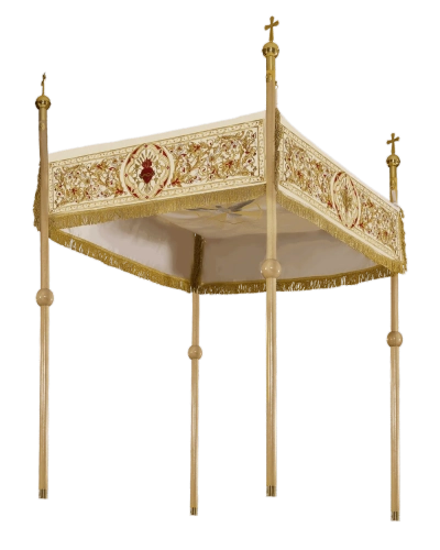 Baldachim procesyjny ecru z haftem eucharystycznym - 160 x 200 cm - KBA/004 - HAF KBA/004 160*200 - Dewocjonalia P.H. Jakóbczak - Katolicki sklep liturgiczny i hurtownia