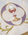 Baldachim procesyjny ecru z haftem eucharystycznym i różami - 130 x 160 cm - KBA/006 - HAF KBA/006 130*160 - Dewocjonalia P.H. Jakóbczak - Katolicki sklep liturgiczny i hurtownia