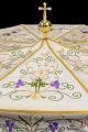 Parasol procesyjny ecru ze złoto-niebieskim haftem - 100 cm - KPP/002 - HAF KPP/002/05/20 - Dewocjonalia P.H. Jakóbczak - Katolicki sklep liturgiczny i hurtownia