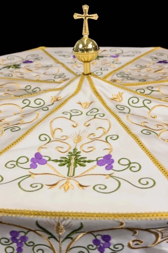 Parasol procesyjny ecru ze złoto-niebieskim haftem - 100 cm - KPP/002 - HAF KPP/002/05/20 - Dewocjonalia P.H. Jakóbczak - Katolicki sklep liturgiczny i hurtownia