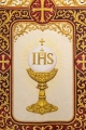 Dwustronna chorągiew procesyjna z Najświętszym Sercem Jezusa i kielichem IHS - 80 x 130 cm - CHD/002 - HAF CHD/002/09-05/109 80*130 - Dewocjonalia P.H. Jakóbczak - Katolicki sklep liturgiczny i hurtownia