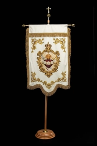 Dwustronna chorągiew maryjna z Niepokalanym Sercem i monogramem - 80 x 130 cm - CHD/003