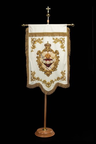 Dwustronna chorągiew maryjna z Niepokalanym Sercem i monogramem - 80 x 130 cm - CHD/003 - HAF CHD/003/05/109 80*130 - Dewocjonalia P.H. Jakóbczak - Katolicki sklep liturgiczny i hurtownia