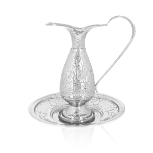 Dzbanek - taca - mosiądz - nikiel - 28 cm - Chrzest Święty