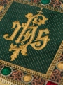 Zielony aksamitny komplet bielizny kielichowej z haftem IHS - S-5567-C1 - HAF S-5567-C1 - Dewocjonalia P.H. Jakóbczak - Katolicki sklep liturgiczny i hurtownia