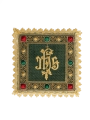 Zielony aksamitny komplet bielizny kielichowej z haftem IHS - S-5567-C1 - HAF S-5567-C1 - Dewocjonalia P.H. Jakóbczak - Katolicki sklep liturgiczny i hurtownia