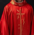Ornat czerwony z haftem kłosów zboża i krzyża - S-7052-02-54 - HAF S-7052-02-54 - Dewocjonalia P.H. Jakóbczak - Katolicki sklep liturgiczny i hurtownia