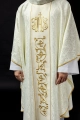 Ornat ecru z haftowanym pasem z monogramem IHS - S-7059-05-67 - HAF S-7059-05-67 - Dewocjonalia P.H. Jakóbczak - Katolicki sklep liturgiczny i hurtownia