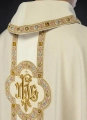 Ornat ecru z haftowanym pasem z monogramem IHS - S-7067-05-70 - HAF S-7067-05-70 - Dewocjonalia P.H. Jakóbczak - Katolicki sklep liturgiczny i hurtownia