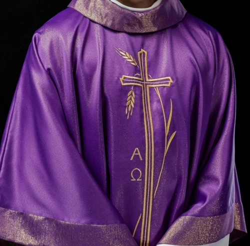Ornat fioletowy z haftem kłosów zboża i krzyża - S-7052-03-54 - HAF S-7052-03-54 - Dewocjonalia P.H. Jakóbczak - Katolicki sklep liturgiczny i hurtownia