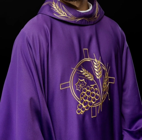 Ornat fioletowy z haftem kłosów zboża i krzyża - S-7054-03-53 - HAF S-7054-03-53 - Dewocjonalia P.H. Jakóbczak - Katolicki sklep liturgiczny i hurtownia