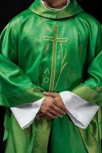 Ornat zielony z haftem kłosów zboża i krzyża - S-7052-01-54