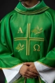 Ornat zielony z haftem symboli Alfa i Omega, kłosów zboża i krzyża - S-7053-01-54 - HAF S-7053-01-54 - Dewocjonalia P.H. Jakóbczak - Katolicki sklep liturgiczny i hurtownia