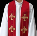 Stuła kapłańska czerwona z haftowanymi krzyżami - S-2068-02-70 - HAF S-2068-02-70 - Dewocjonalia P.H. Jakóbczak - Katolicki sklep liturgiczny i hurtownia