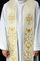 Stuła kapłańska ecru z haftem IHS - S-2052-05-76 - HAF S-2052-05-76 - Dewocjonalia P.H. Jakóbczak - Katolicki sklep liturgiczny i hurtownia