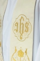 Stuła kapłańska ecru z haftem IHS - S-2052-05-76 - HAF S-2052-05-76 - Dewocjonalia P.H. Jakóbczak - Katolicki sklep liturgiczny i hurtownia